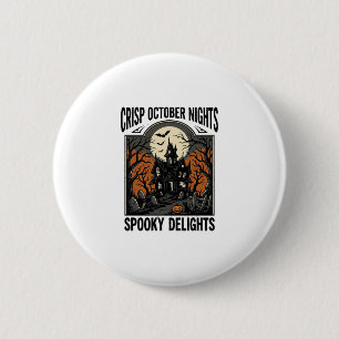 Badge Rond 5 Cm Chemise vintage Halloween avec nuit d'octobre hant