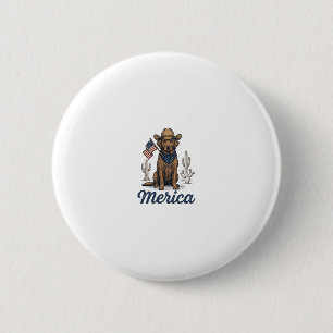 Badge Rond 5 Cm Chemise Vintage Merica Cowboy Chien Drapeau Améric