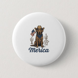 Badge Rond 5 Cm Chemise Vintage Merica Cowboy Chien Drapeau Améric