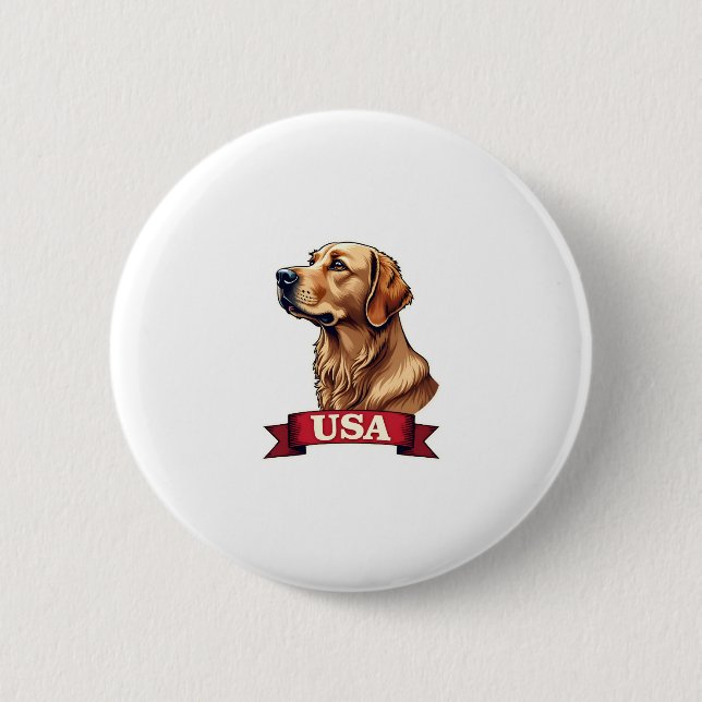 Badge Rond 5 Cm Chemise vintage USA avec gravure Golden Retriever (Devant)