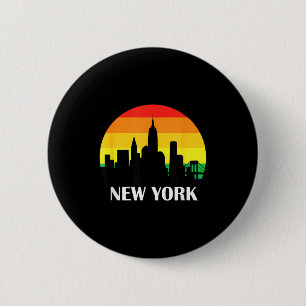 Badge Rond 5 Cm Chemise York City Skyline Silhouette Arc-en-ciel