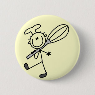 Badge Rond 5 Cm Chemises de Stick Figure Chef avec fouet