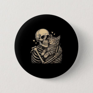 Badge Rond 5 Cm Chemises Halloween Chat Qui Étreint Squelette Amou