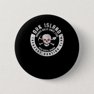 Badge Rond 5 Cm Chêne Island Treasure Hunter Club Crâne Vintage Et