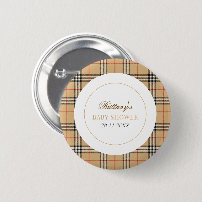 Badge Rond 5 Cm Chèque en beige Baby shower plaid (Devant & derrière)
