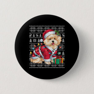 Badge Rond 5 Cm Cher de Noël style de sueur laide Père Noël Bichon