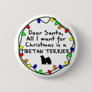 Badge Rond 5 Cm Cher Père Noël Terrier tibétain