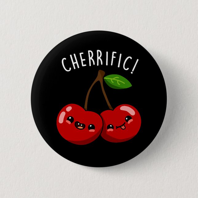 Badge Rond 5 Cm Cherrific Funny Red Cherry Pun Dark BG (Devant)