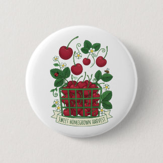 Badge Rond 5 Cm Cherry Fruit Food Prunus Sweet Basket 