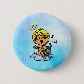 Badge Rond 5 Cm Cherub jouer harpe bouton ou épingle