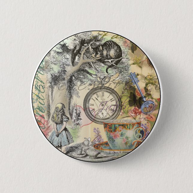 Badge Rond 5 Cm Cheshire Chat Alice Wonderland Classic (Devant)