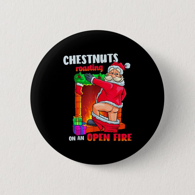Badge Rond 5 Cm Chest Nuts Roasting Funny Naughty Santa Dirty Food (Devant)