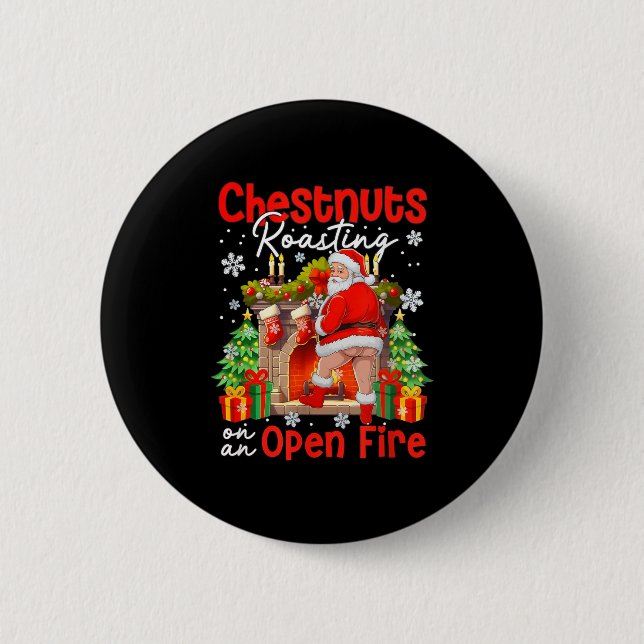 Badge Rond 5 Cm Chestnuts Roasting On An Open Fire Funny Santa  (Devant)