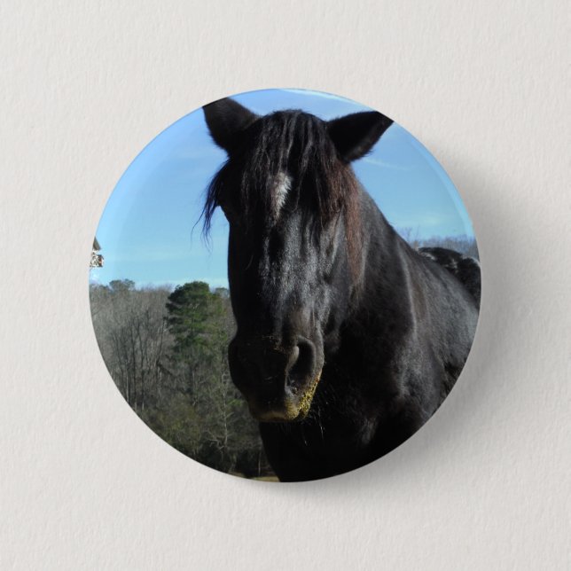 Badge Rond 5 Cm Cheval à bascule noir secouru (Devant)