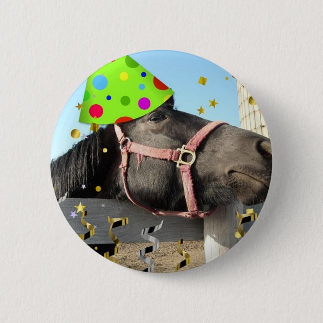 Badge Rond 5 Cm Cheval animal de fête (Devant)