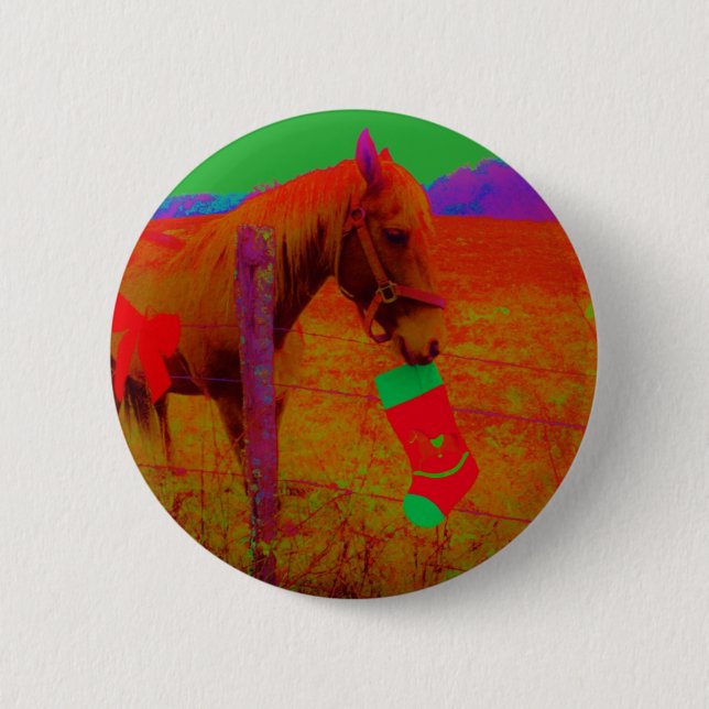 Badge Rond 5 Cm Cheval arc-en-ciel de Noël (Devant)