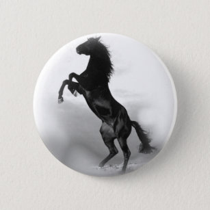 Badge Rond 5 Cm Cheval blanc noir