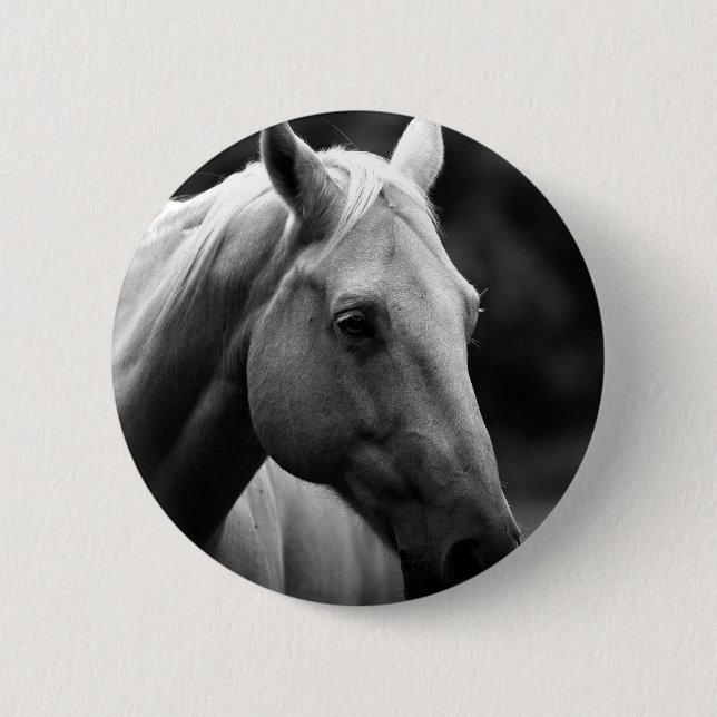Badge Rond 5 Cm Cheval blanc noir (Devant)