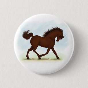 Badge Rond 5 Cm Cheval Brown de châtaignes équestre