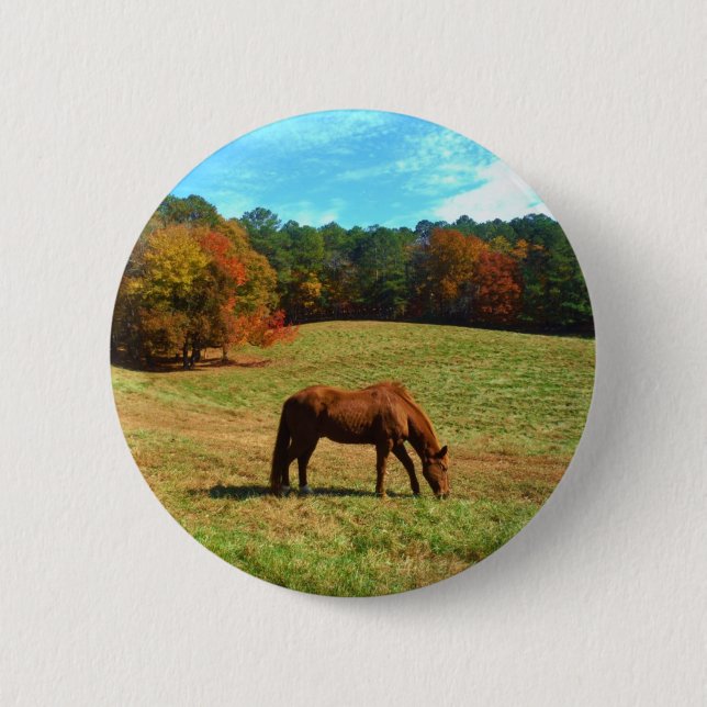 Badge Rond 5 Cm Cheval Brown rouge, ciel bleu Turquoise (Devant)