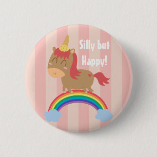 Badge Rond 5 Cm Cheval Brun Kawaii essayant d'être une Licorne