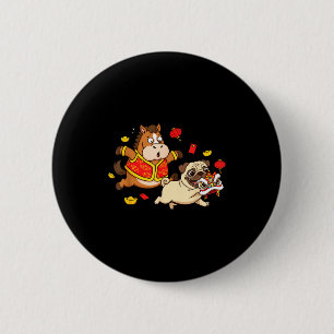 Badge Rond 5 Cm Cheval Chinois Carlin Drôle Enfants Hommes Femmes