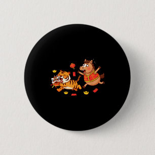 Badge Rond 5 Cm Cheval Chinois Drôle Tigre Enfants Hommes Femmes H