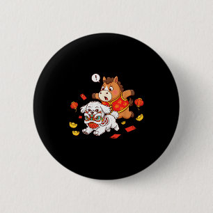 Badge Rond 5 Cm Cheval Chinois Maltais Drôle Enfants Hommes Femmes