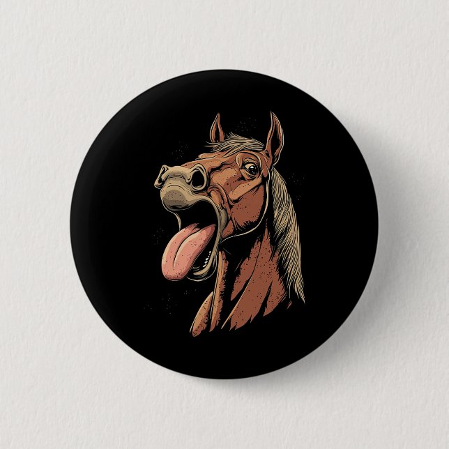 Badge Rond 5 Cm Cheval cool Montrant Langue Chevaux Équitation À C (Devant)
