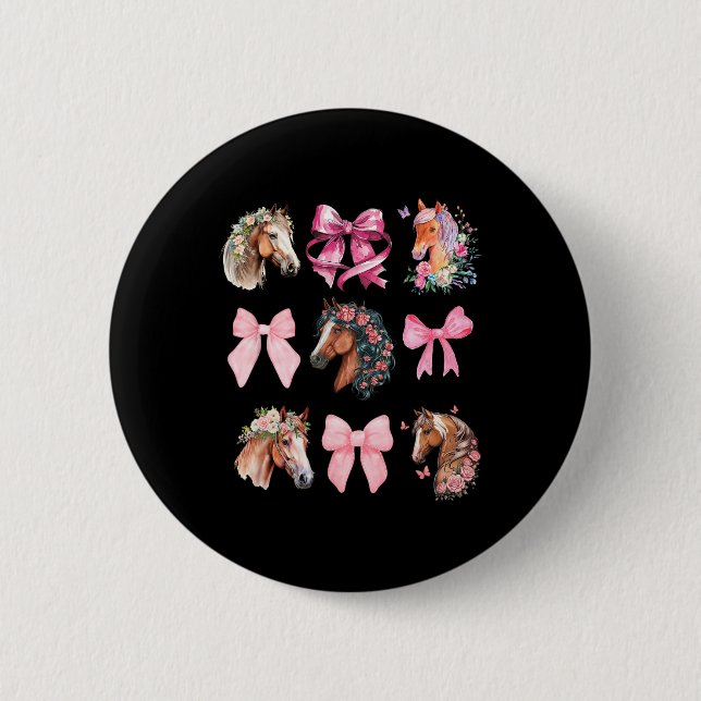 Badge Rond 5 Cm Cheval Coquette équitation Fleur sauvage Cheval éq (Devant)