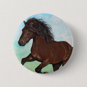 Badge Rond 5 Cm Cheval courir peinture libre