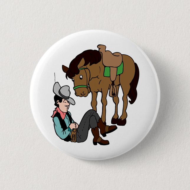 Badge Rond 5 Cm Cheval Cowboy Siesta Repose Lazy Day (Devant)
