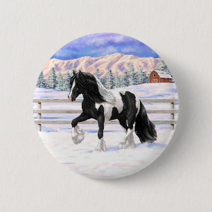 Badge Rond 5 Cm Cheval d'attelage de la bandelette tzigane noire d