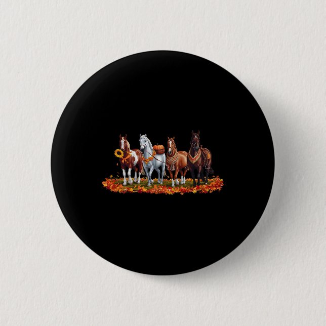 Badge Rond 5 Cm Cheval d'automne animal Thanksgiving Citrouille Su (Devant)