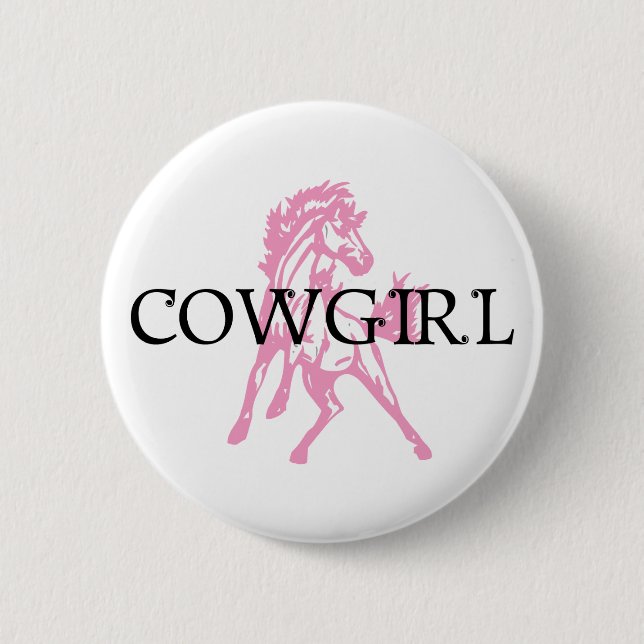 Badge Rond 5 Cm Cheval de Bronc de cow-girl (version rose de (Devant)