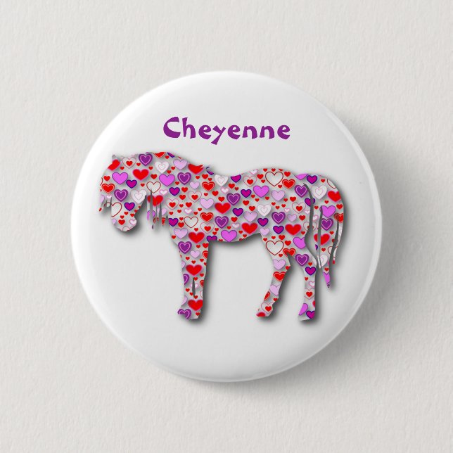 Badge Rond 5 Cm Cheval de coeur personnalisé rose - Bouton (Devant)