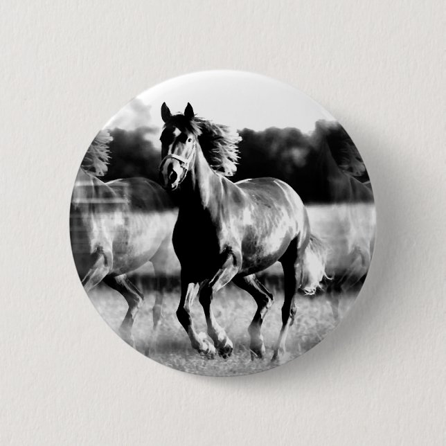 Badge Rond 5 Cm Cheval de course B&W (Devant)
