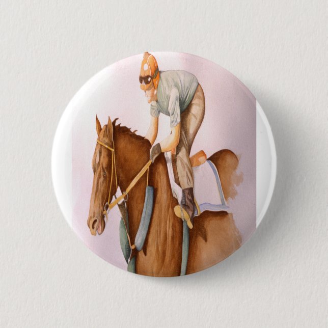 Badge Rond 5 Cm Cheval de course et Jockey (Devant)