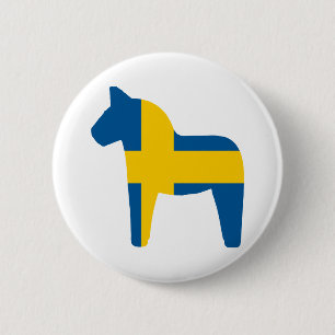 Badge Rond 5 Cm Cheval de Dala de drapeau de la Suède