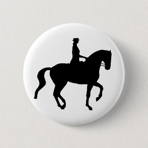 Badge Rond 5 Cm Cheval de dressage de Piaffe et cavalier (noir)