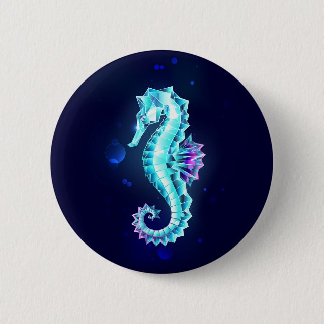 Badge Rond 5 Cm Cheval de mer de glace cristal sur Arrière - plan  (Devant)