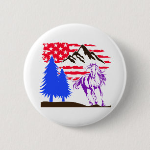 Badge Rond 5 Cm Cheval de montagne sauvage galopant