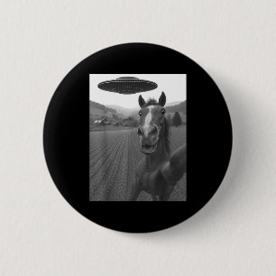 Badge Rond 5 Cm Cheval Drôle Selfie Alien Ufo