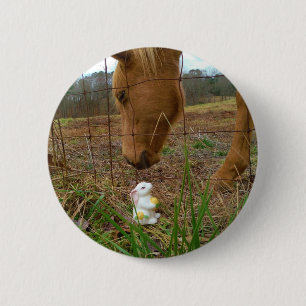 Badge Rond 5 Cm cheval et fleur de printemps Bunny