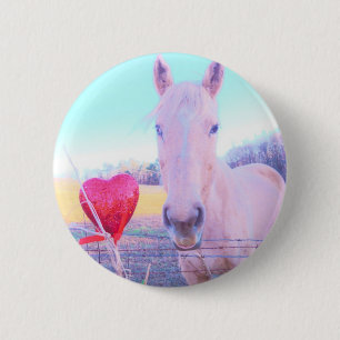 Badge Rond 5 Cm Cheval jaune et Coeur rouge