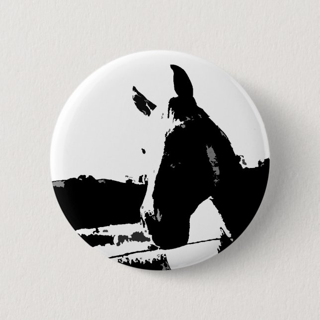Badge Rond 5 Cm Cheval noir et blanc (Devant)