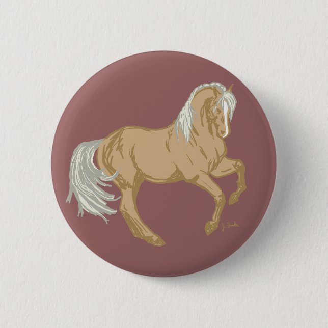 Badge Rond 5 Cm Cheval Palomino (Devant)