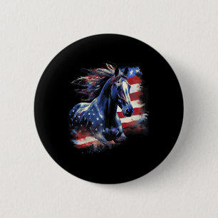 Badge Rond 5 Cm Cheval Patriotique Drapeau Américain Équitation We