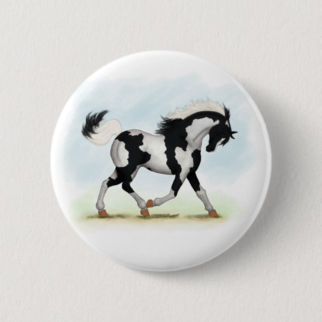 Badge Rond 5 Cm Cheval Pinto Overo Piebald (Devant)