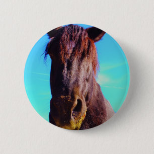 Badge Rond 5 Cm Cheval pourpre avec Bouche verte